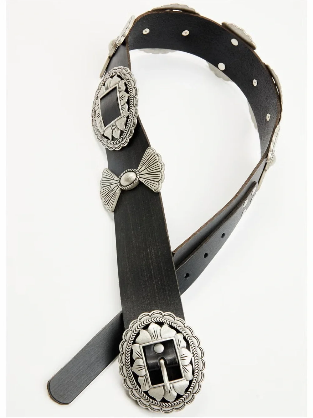 NEW Wonderwest Black and Silver Western Concho Leather Belt Size Medium
